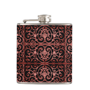 Red and black scrollwork pattern hip flask