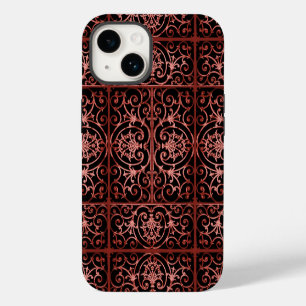 Red and black scrollwork pattern iPhone 14 case