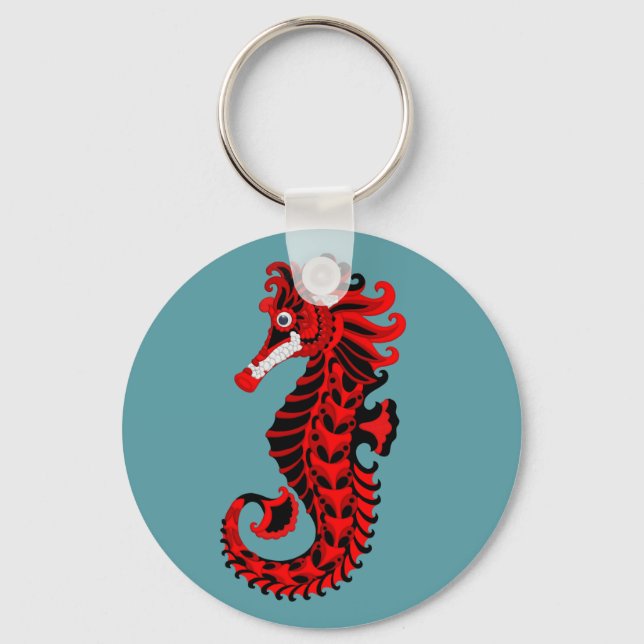 Red and Black Seahorse Key Ring (Front)