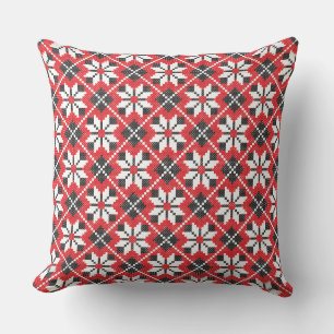 Red and black seamless cross-stitch pattern cushion