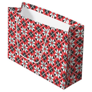 Red and black seamless cross-stitch pattern large gift bag