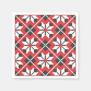 Red and black seamless cross-stitch pattern napkin