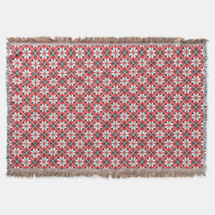 Red and black seamless cross-stitch pattern throw blanket