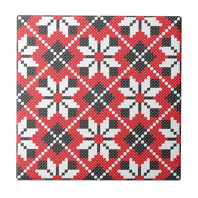 Red and black seamless cross-stitch pattern tile (Front)
