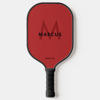 Red and Black Simple Modern Monogram Pickleball Paddle