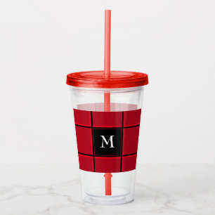 Red and Black Single Initial Christmas Acrylic Tumbler