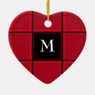 Red and Black Single Initial Christmas Ceramic Ornament