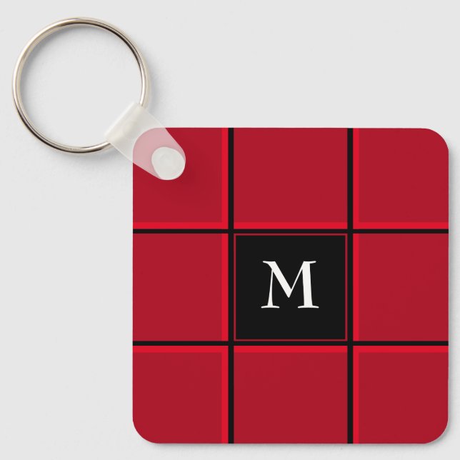 Red and Black Single Initial Christmas Key Ring (Front)