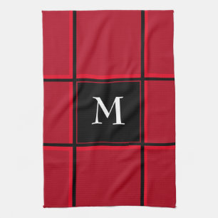 Red and Black Single Initial Christmas Kitchen Tow Tea Towel