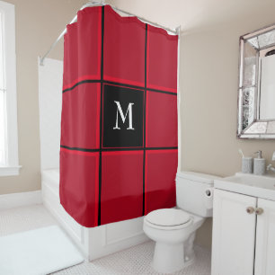 Red and Black Single Initial Christmas Shower Curtain
