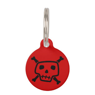 Red and Black Skull and Crossbones Custom Dog Tag