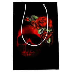 Red and black skull and roses medium gift bag