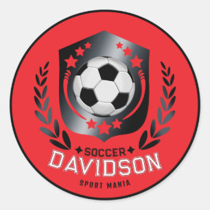 Red and Black Soccer Ball for Sporty Men and Boys Classic Round Sticker