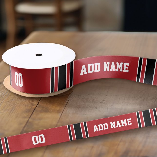 Red and Black Sports Jersey Personalised Satin Ribbon (Custom Ribbon - add your personalized text)