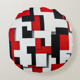 Red and black square pattern round cushion