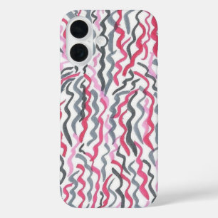 Red and Black Squiggles Pattern iPhone 16 Case