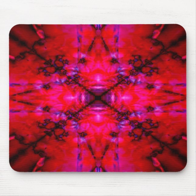 Red and black star kaleidoscope pattern mouse pad (Front)