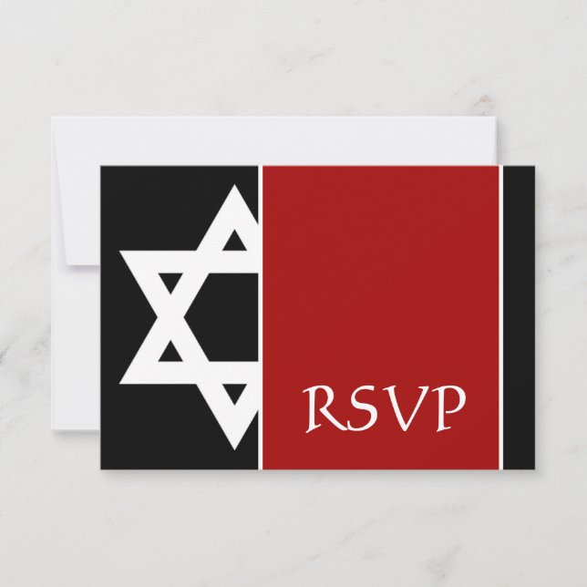 Red and Black Star of David Bar Mitzvah RSVP (Front)
