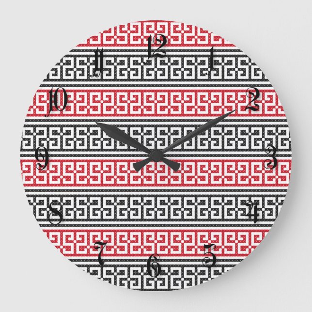 Red and Black Stitch Pattern Large Clock (Front)