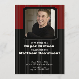 Red and Black Stripe Birthday Party Invitation