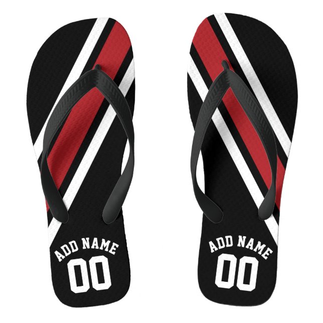 Red and Black Stripes with Name and Number Thongs (Footbed)