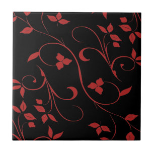 Red and Black Stunning Decorative Fern Ceramic Tile