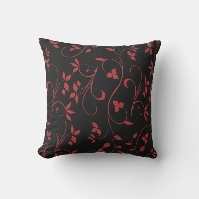Red and Black Stunning Decorative Fern Cushion (Front)