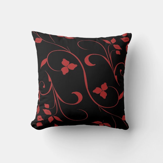 Red and Black Stunning Decorative Fern Cushion (Front)