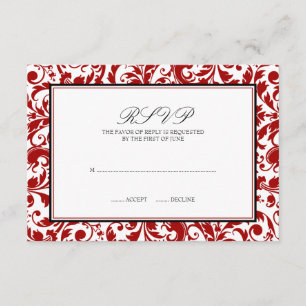 Red and Black Swirl Damask Wedding Response Card