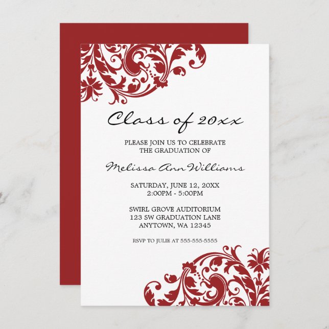 Red and Black Swirl Graduation Announcement (Front/Back)