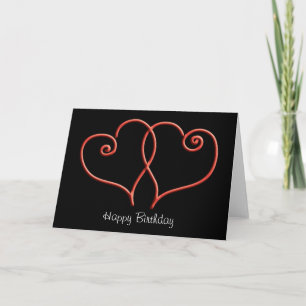 Red and Black Swirl Hearts Birthday Card