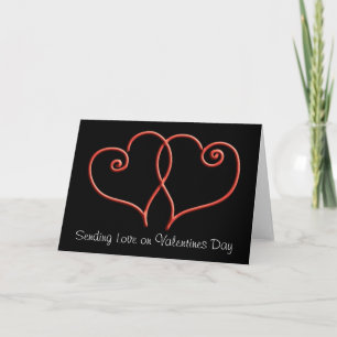 Red and Black Swirl Hearts Valentines Holiday Card