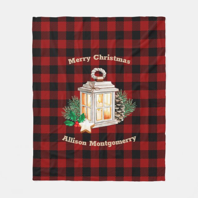 Red and Black Tartan Christmas lantern Fleece Blanket (Front)