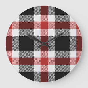 Red And Black Tartan Large Clock