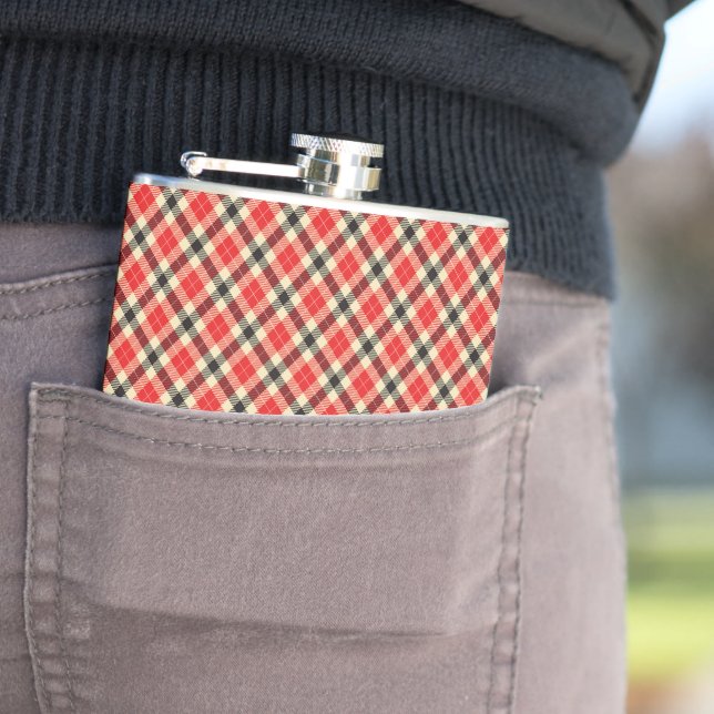Red and Black Tartan Plaid Hip Flask (In Situ)