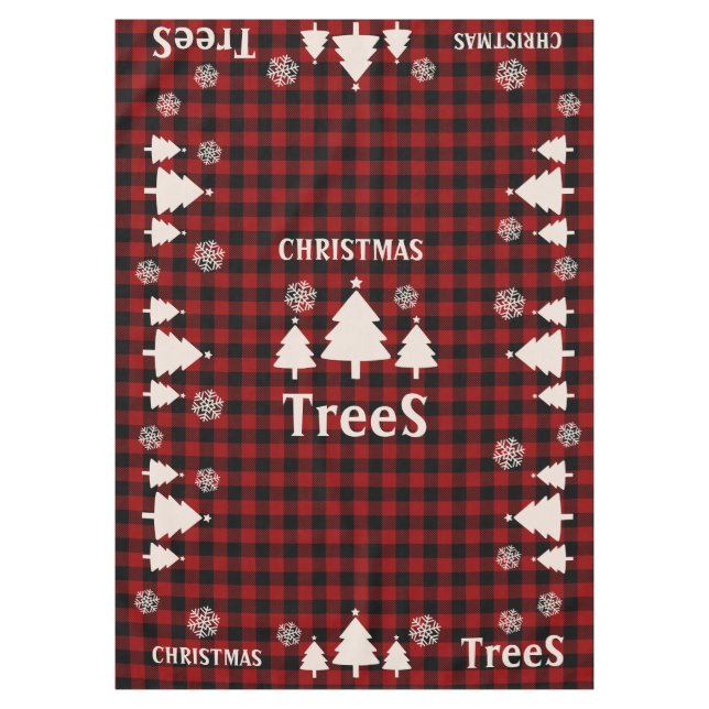 Red and Black Tartan Snowflake Christmas trees Tablecloth (Front)