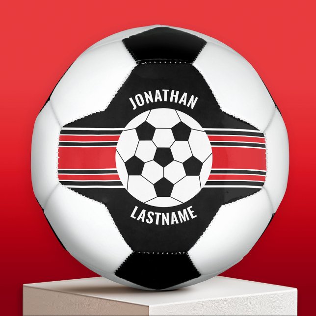 Red and Black Team Colours Custom Name Soccer Ball (Custom Soccer Ball)