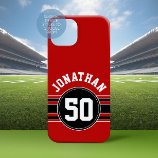 Red and Black Team Jersey Fan Gear Name Number iPhone 15 Case