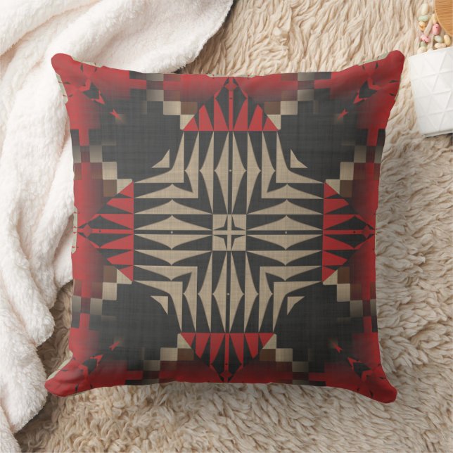 Red and Black Textured Geometric Cushion (Blanket)