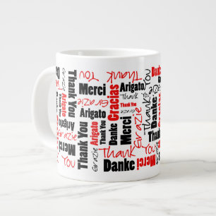 Red and Black Thank You Word Cloud Large Coffee Mug