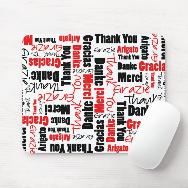 Red and Black Thank You Word Cloud Mouse Pad (With Mouse)