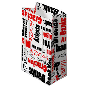 Red and Black Thank You Word Cloud Small Gift Bag