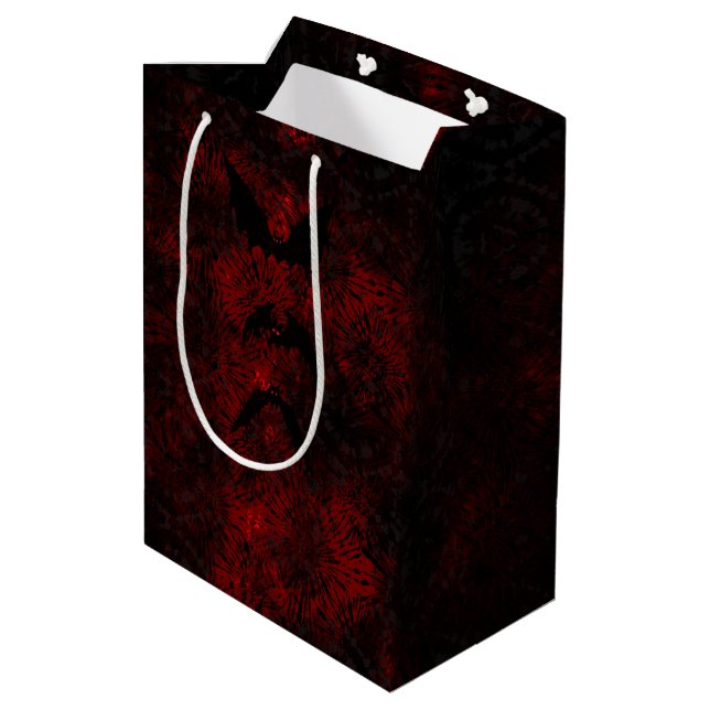 Red and Black Tie Dye Bat Goth Gift Bag (Back Angled)