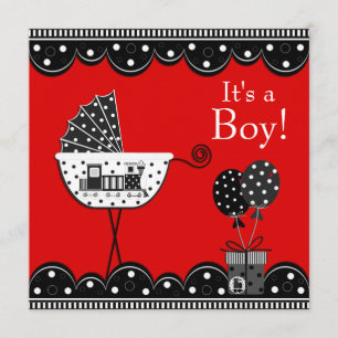 Red and Black Train Baby Boy Shower Invitation
