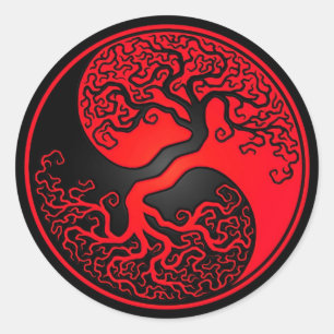 Red and Black Tree of Life Yin Yang Classic Round Sticker
