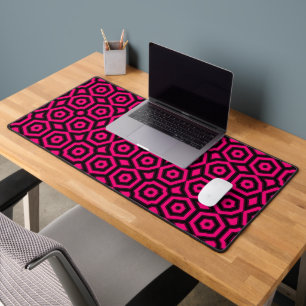 Red and black trendy geometric art deco pattern  desk mat