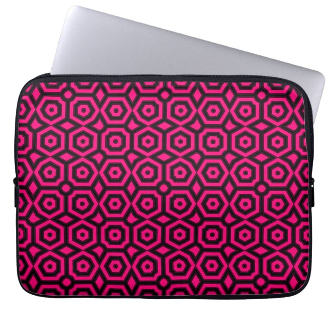 Red and black trendy geometric art deco pattern  laptop sleeve (Front)