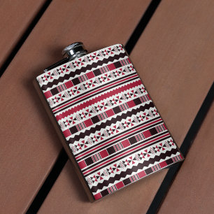 Red and Black Tribal Pattern Hip Flask