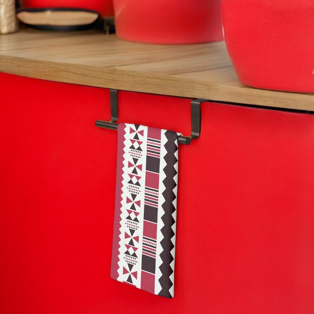 Red and Black Tribal Pattern Tea Towel (Kitchen Towel)