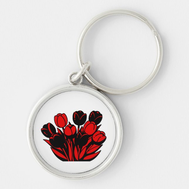 Red and Black Tulip Bouquet Key Ring (Front)